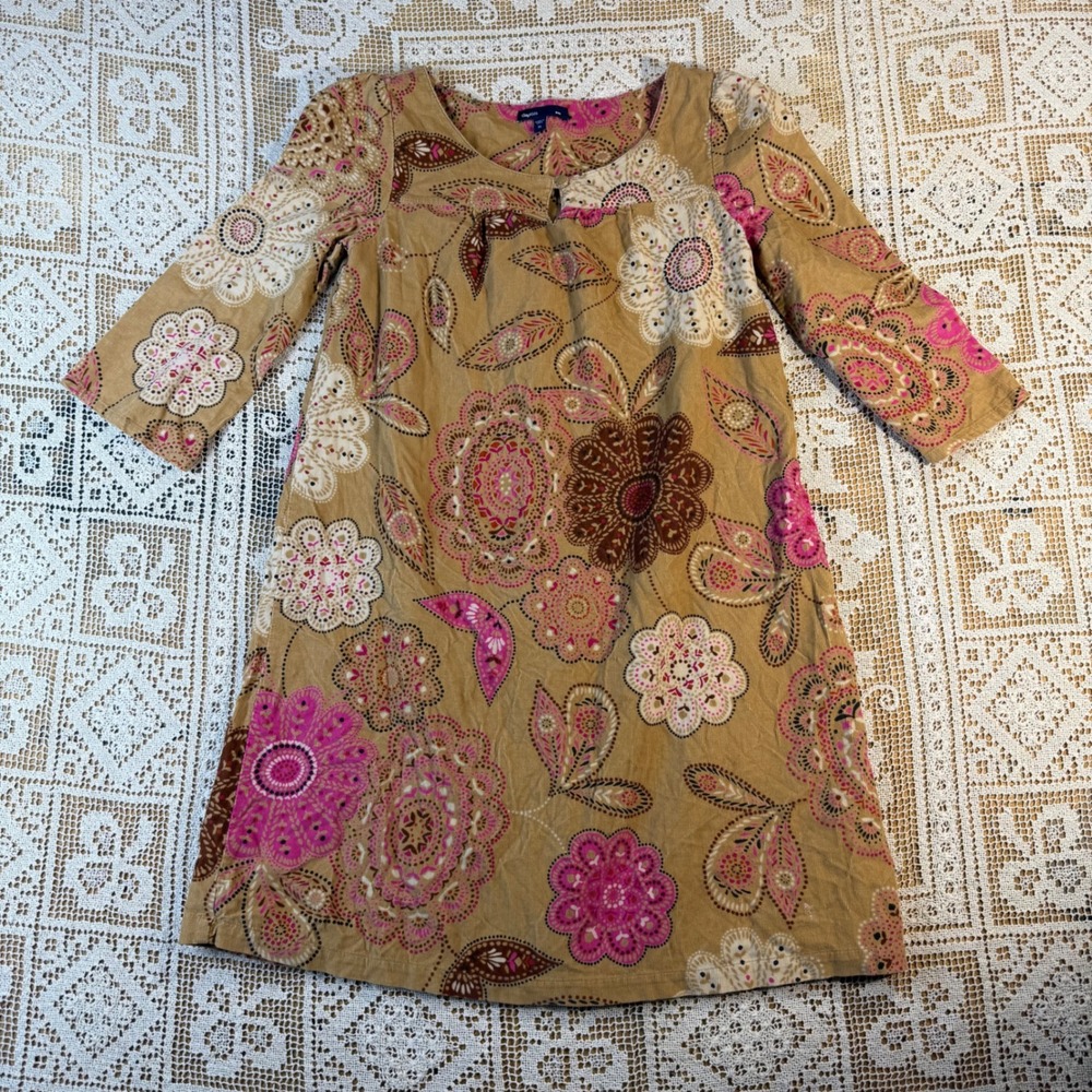 Gap Kids Girls XL Tan Pink Paisley Floral Corduroy Shift Dress 70s Fall
Vibe